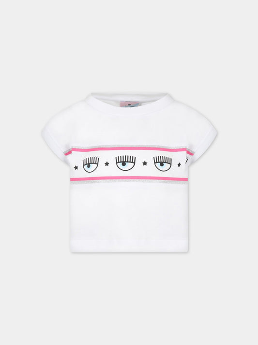 T-shirt bianca per bambina con iconici occhilini,Chiara Ferragni Collection,51A602 1205 0099
