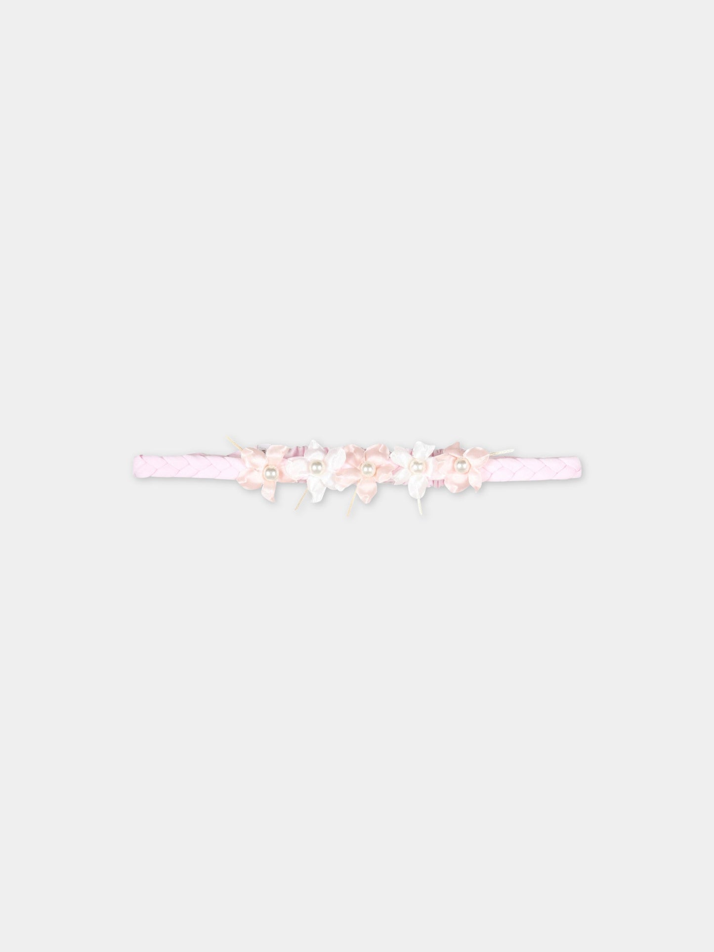 Cerchietto rosa per bambina con fiori rosa e bianchi,Monnalisa,73A005 1201 0091