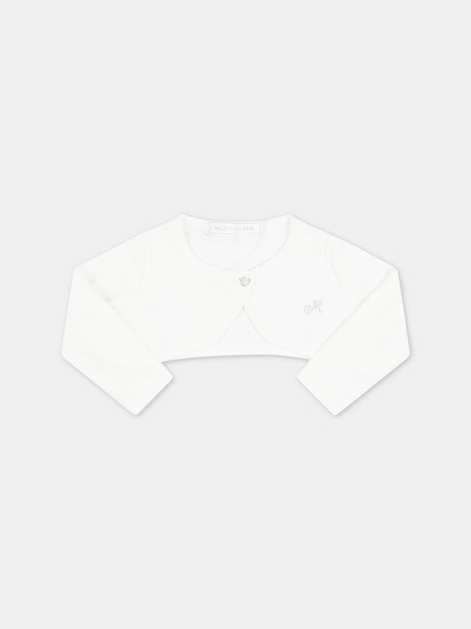 Cardigan avorio per neonata con logo,Monnalisa,37A800 1204 0001