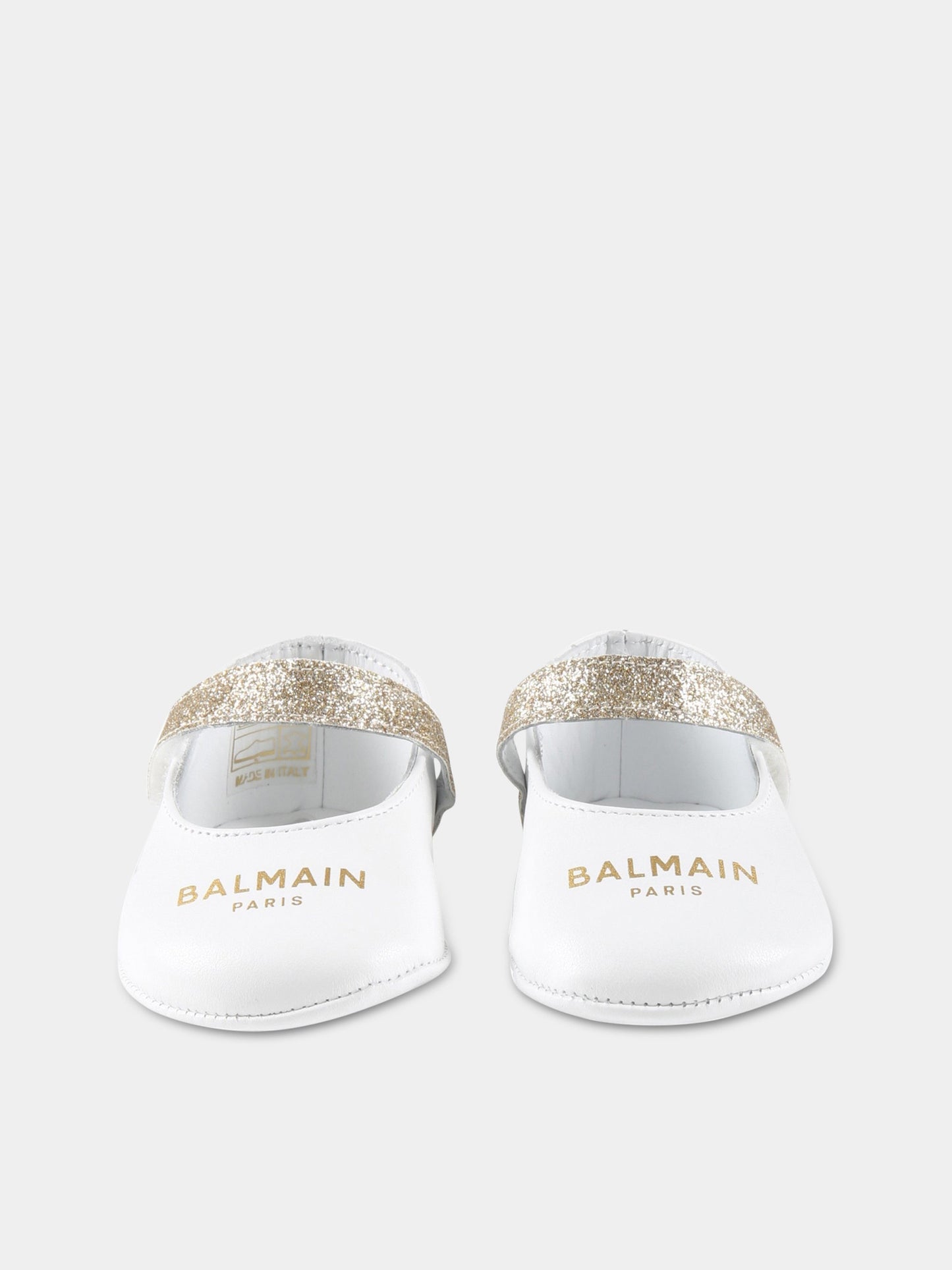 Ballerine bianche per neonata con logo dorato,Balmain Kids,BS0006 Y0051 100OR