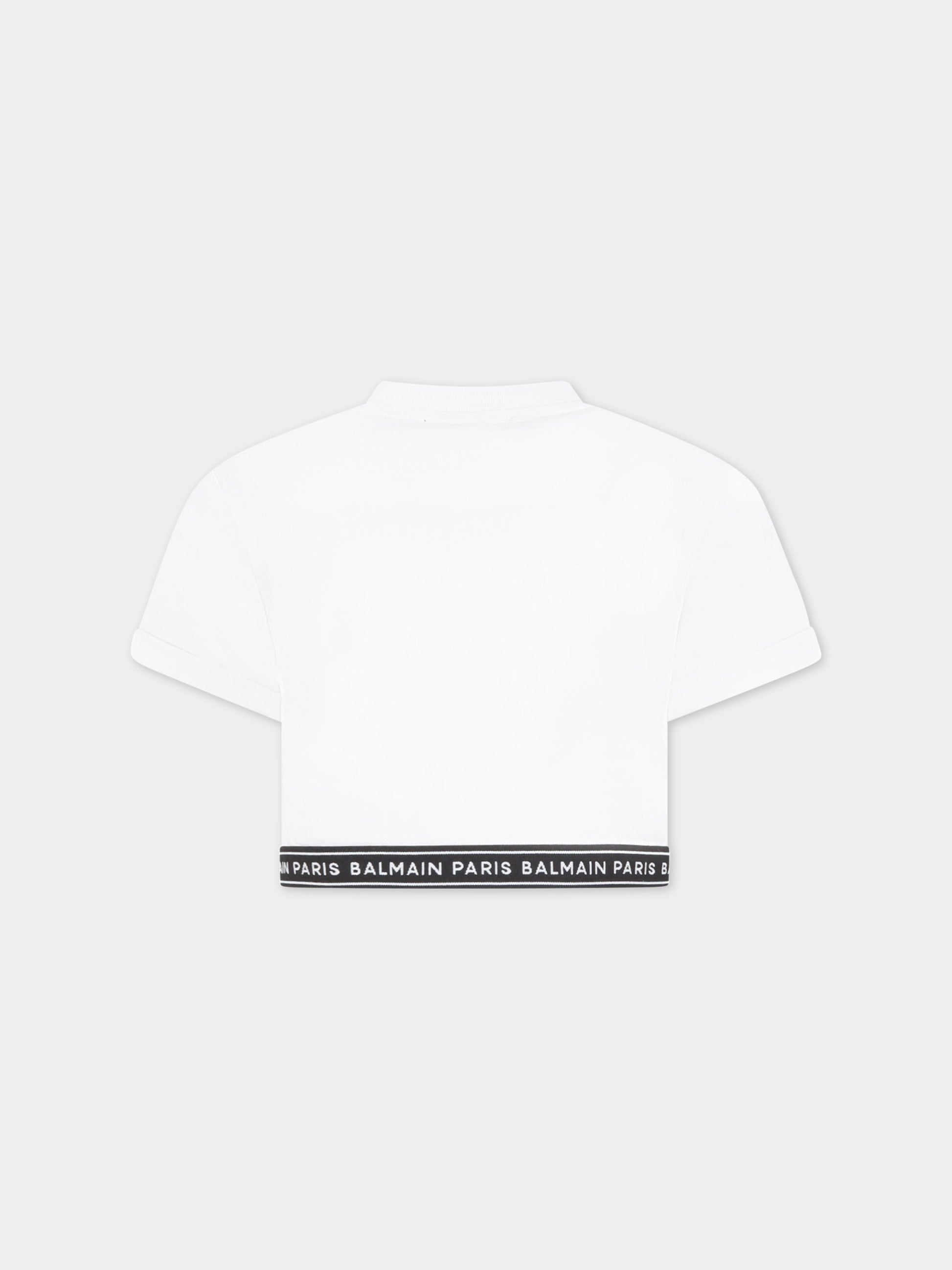 T-shirt bianca per bambina con logo nero,Balmain Kids,BS8A21 Z0082 100NE