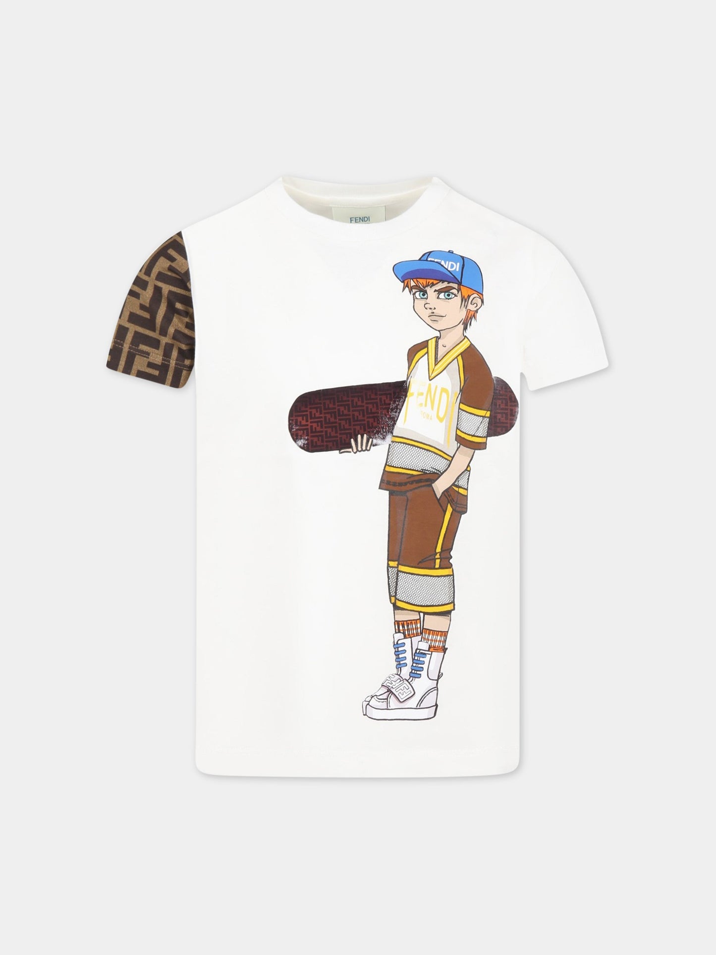 T-shirt bianca per bambino con logo,Fendi Kids,JMI416 7AJ F0TU9