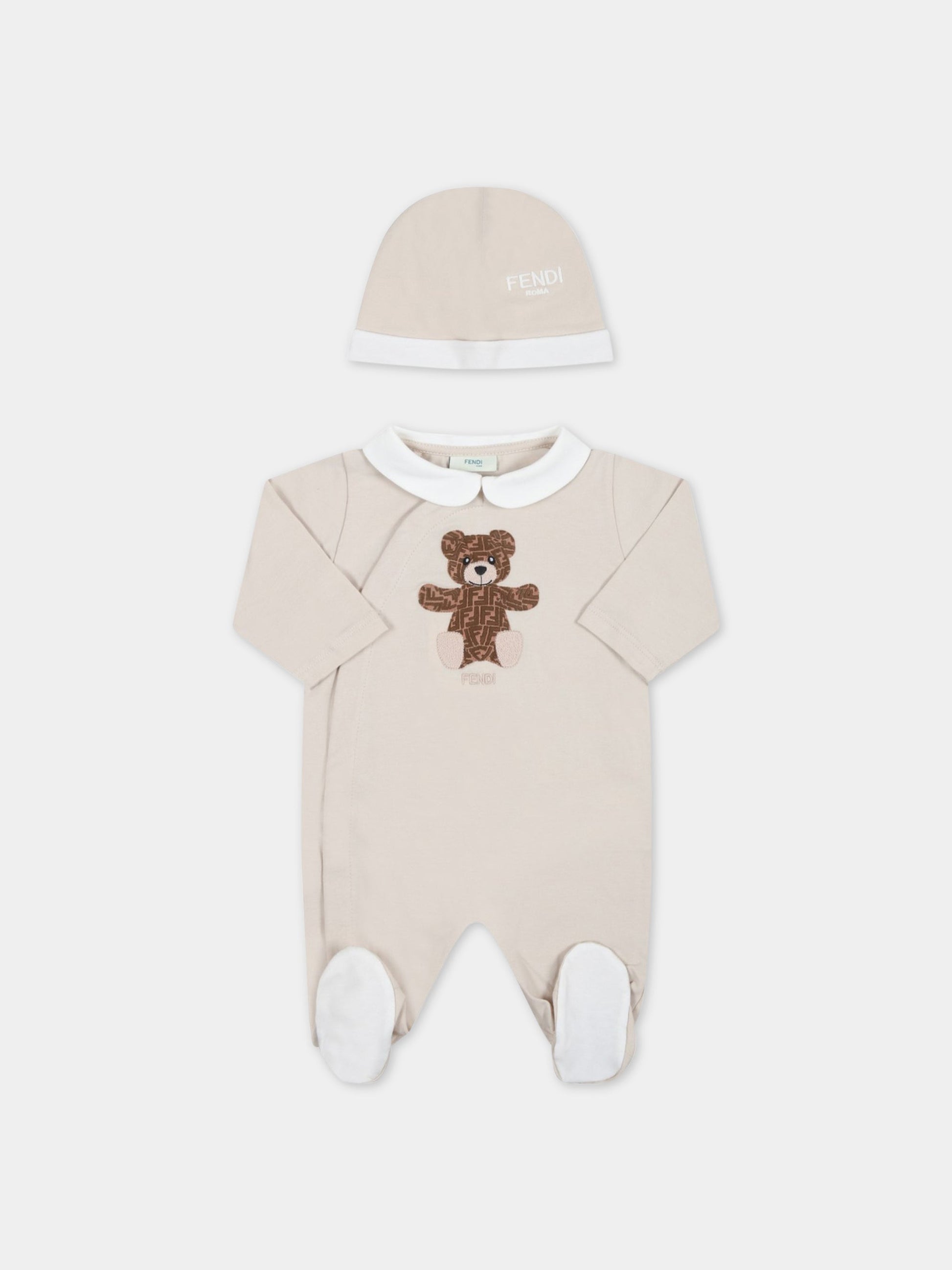Set beige per neonati con logo,Fendi Kids,BUK102 ST8 F19J5