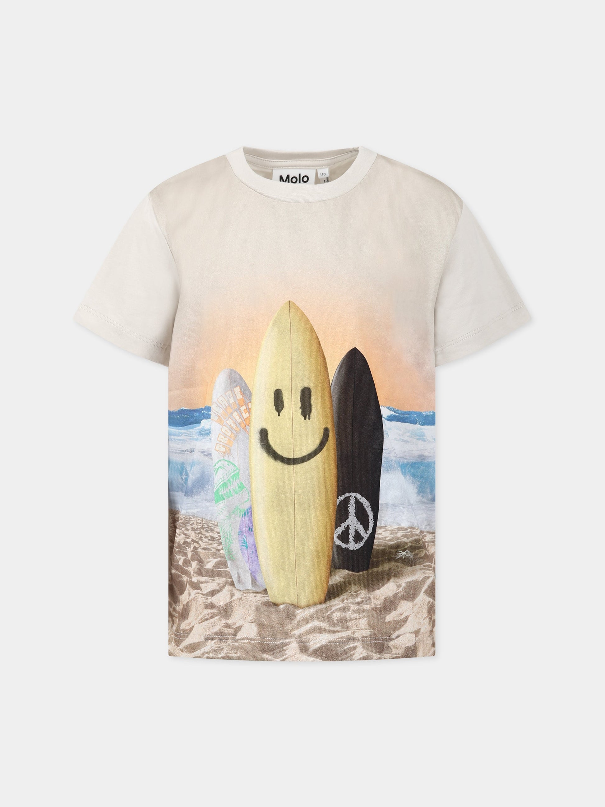 T-shirt multicolor per bambino con stampa spiaggia,Molo,1S23A206 3225