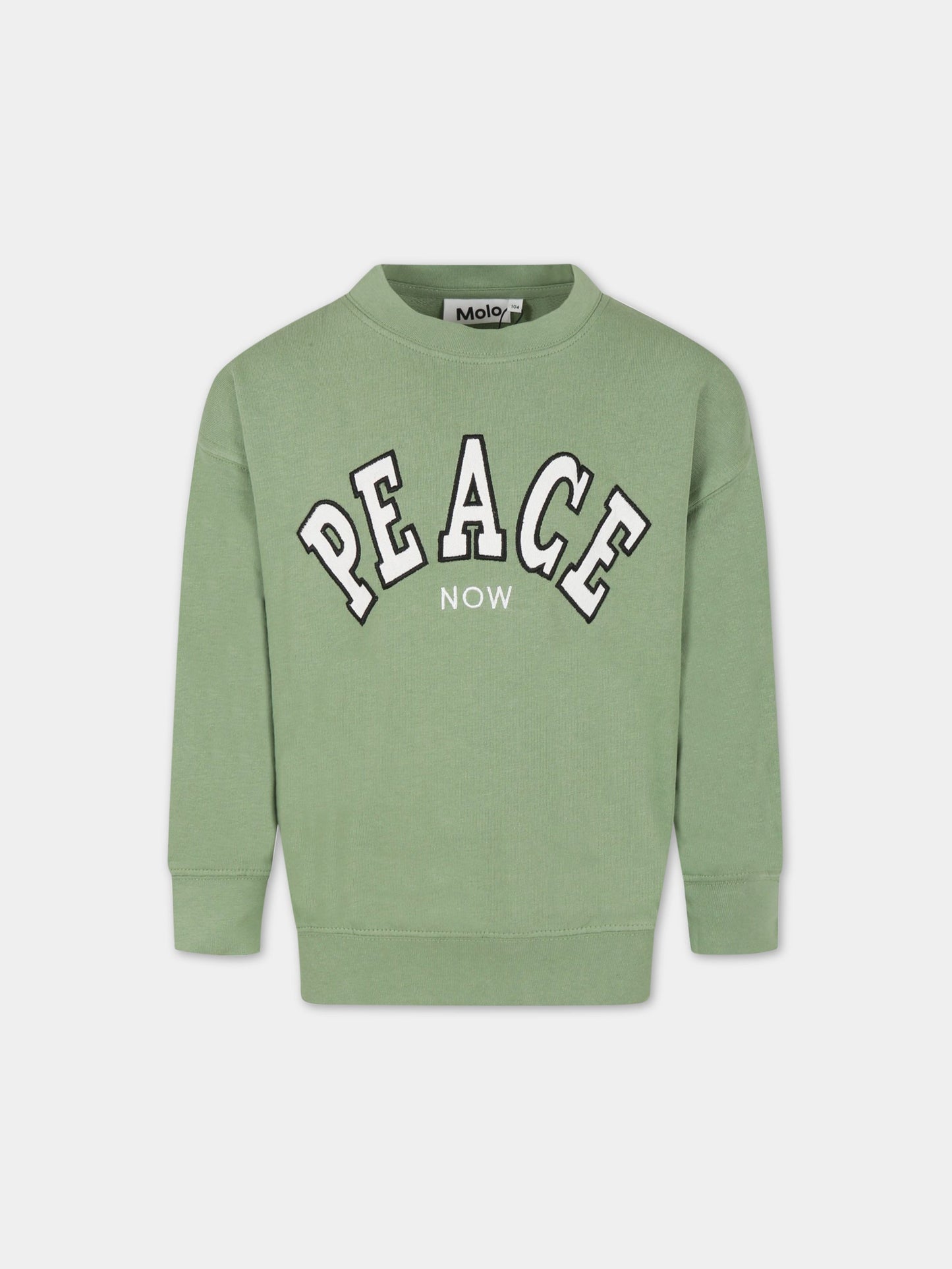 Felpa verde per bambino con scritta  Peace ,Molo,6S23J209 8729