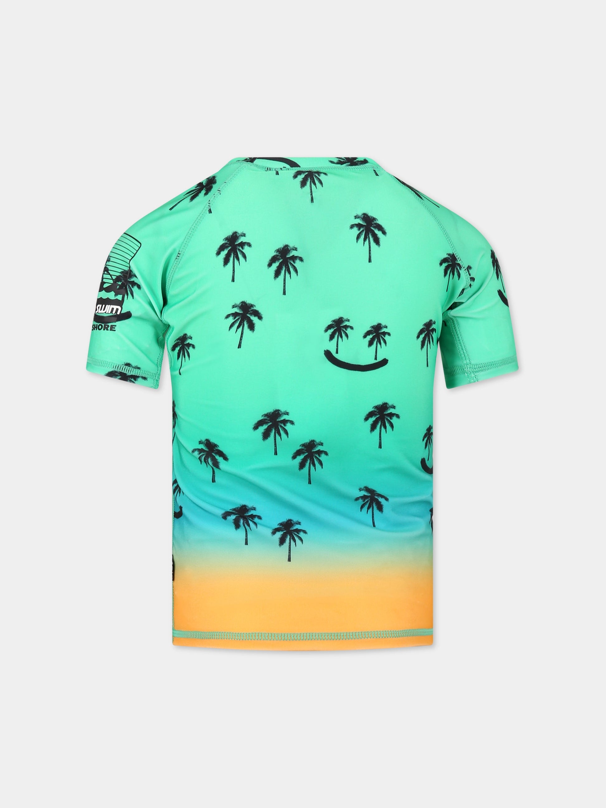 T-shirt verde anti UV per bambino con stampa palme e logo,Molo,8S23P203 7913