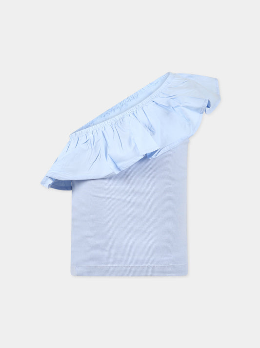 Top celeste per bambina con rouches e patch logato,Molo,2S23A108 8691