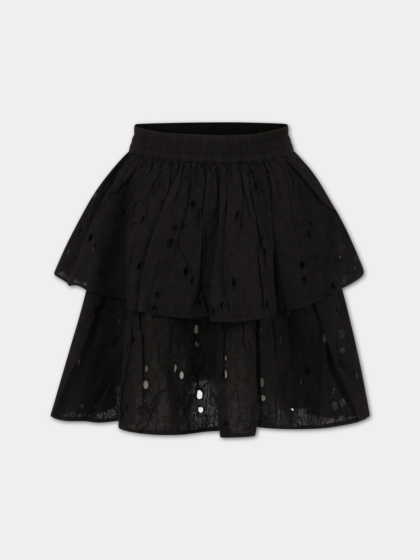 Gonna nera per bambina con fiori e patch logato,Molo,2S23D106 0099