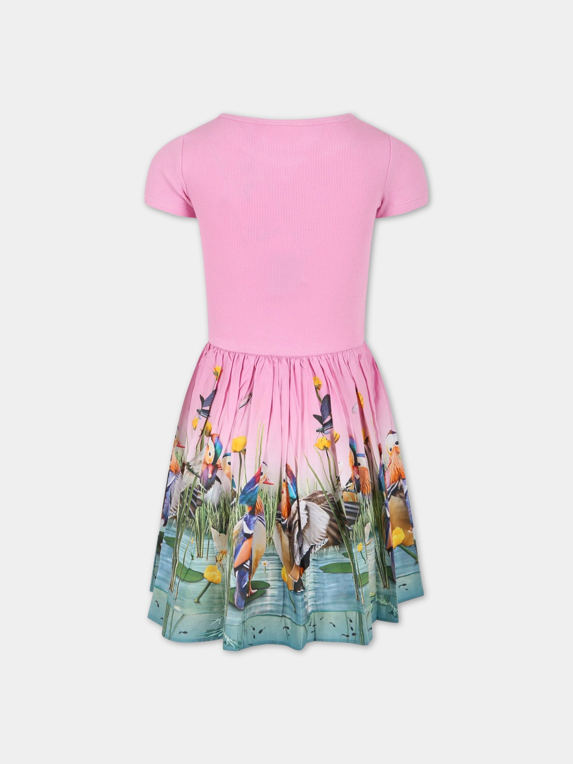 Vestito rosa per bambina con animali e fiori all-over.,Molo,2S23E119 7968