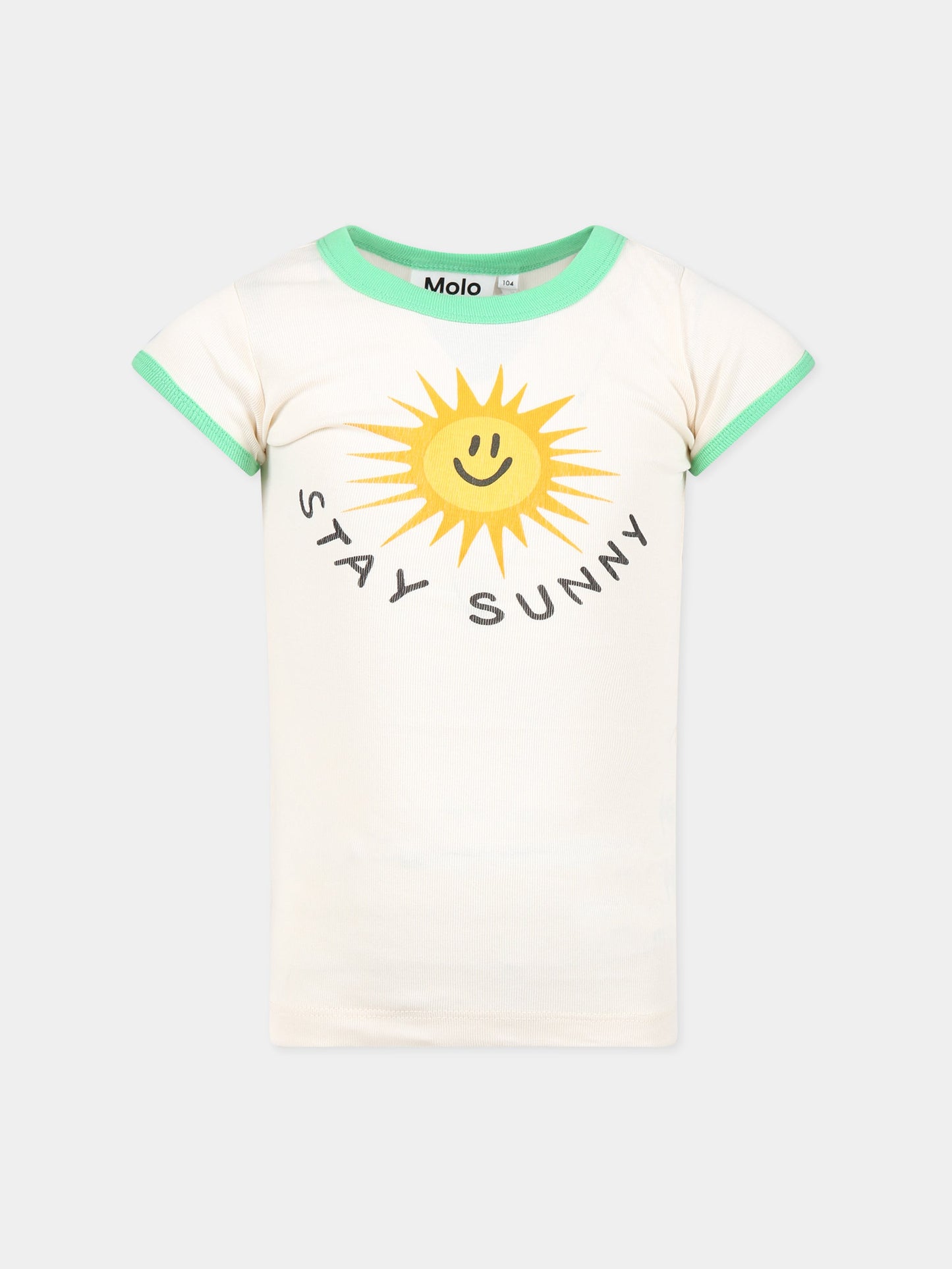 T-shirt avorio per bambina con stampa sole e scritta  Stay Sunny ,Molo,6S23A218 2444