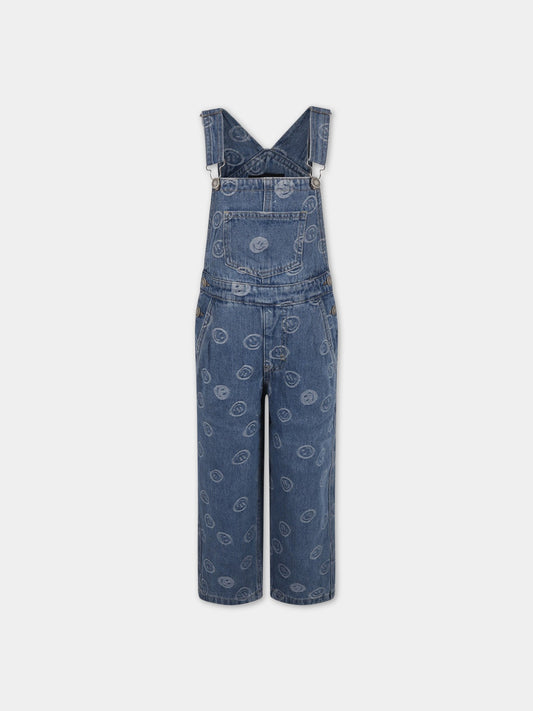 Salopette blu denim per bambina con smile,Molo,6S23I301 6791