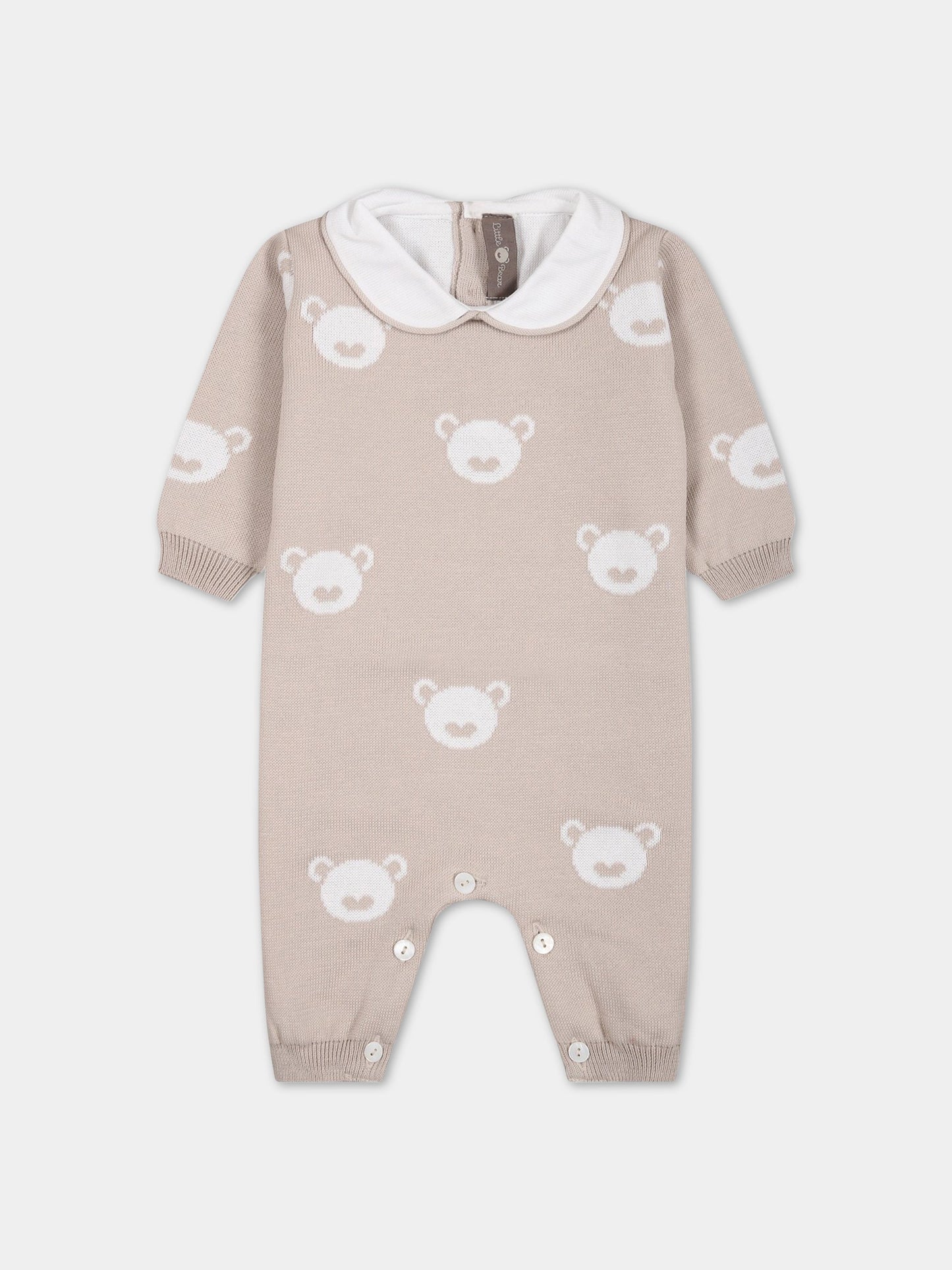 Tutina beige per neonati con orsi all-over,Little Bear,6106 CORDA/BIANCO