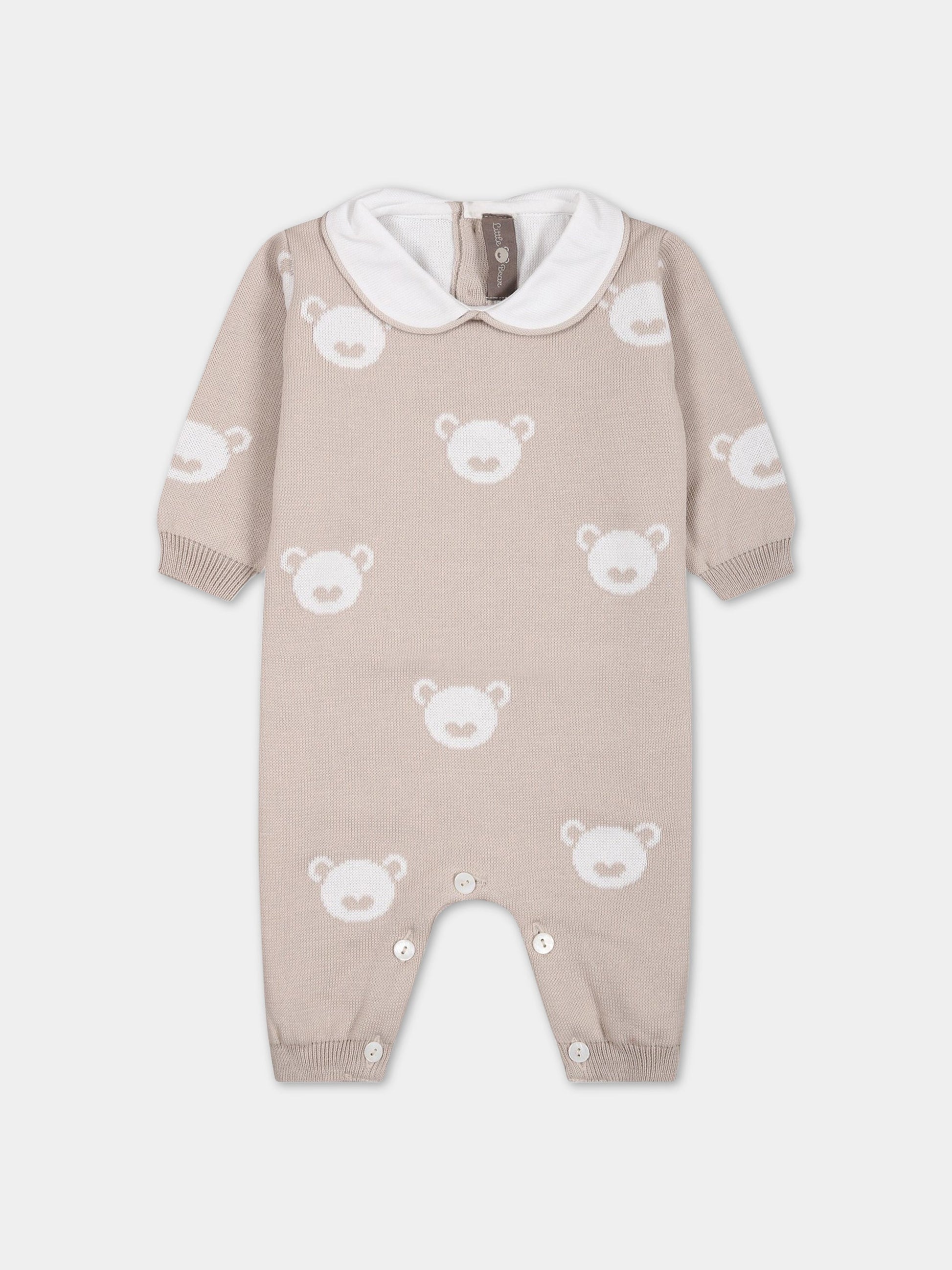 Tutina beige per neonati con orsi all-over,Little Bear,6106 CORDA/BIANCO