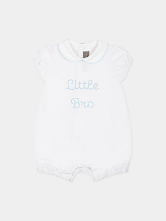 Pagliaccetto bianco per neonato con scritta  Little Bro ,Little Bear,6049 BIANCO/CIELO