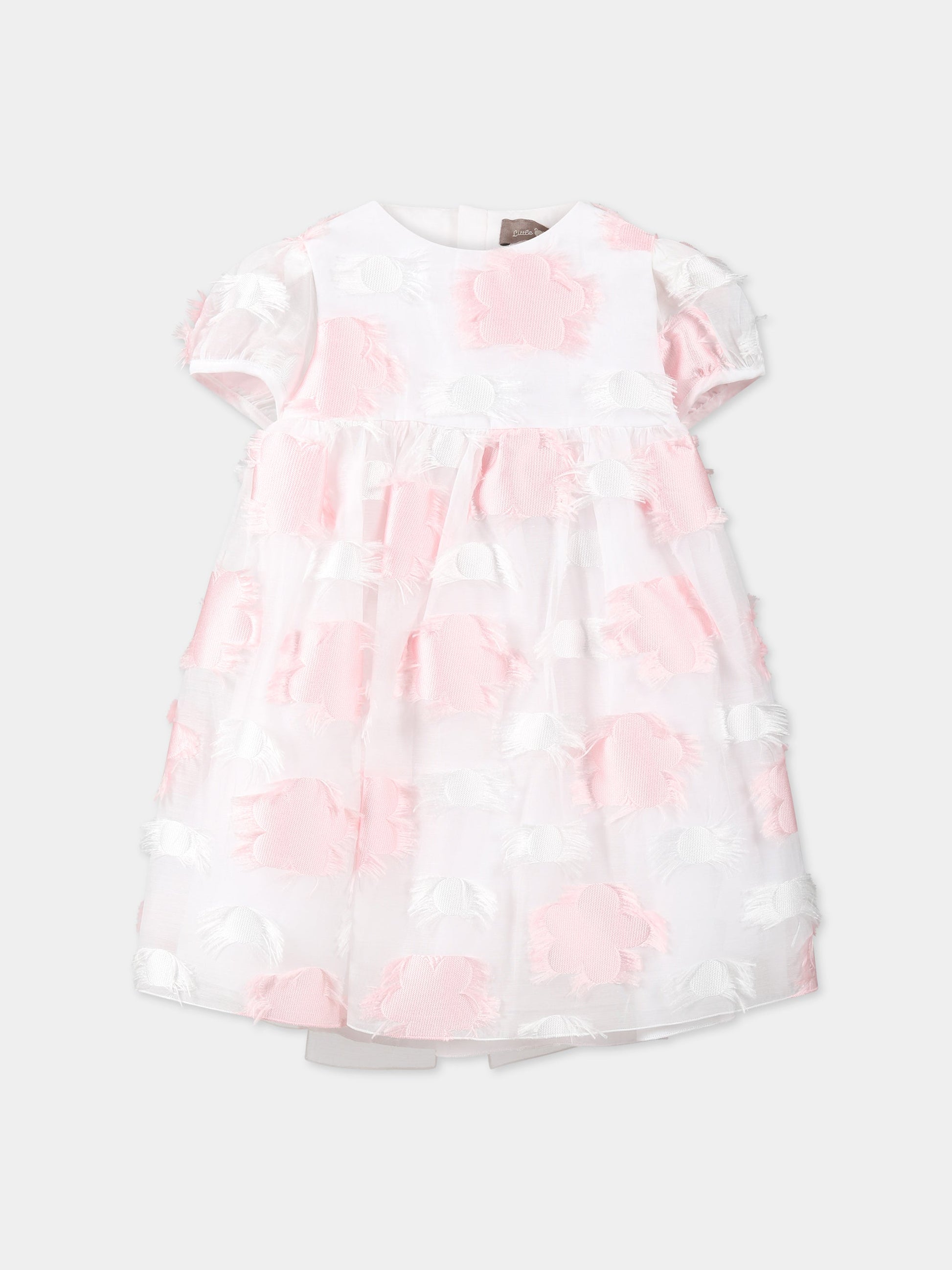Vestito multicolor per neonata con ricami e frange,Little Bear,6249 BIANCO/ROSA