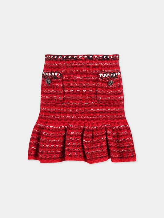 Gonna rossa per bambina con bottoni argentati,Self-portrait,RS23 709SK R 22458560