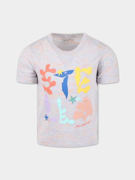 T-shirt grigia per bambina con logo multicolor,Stella Mccartney Kids,8Q8AE1 Z0177 100MC