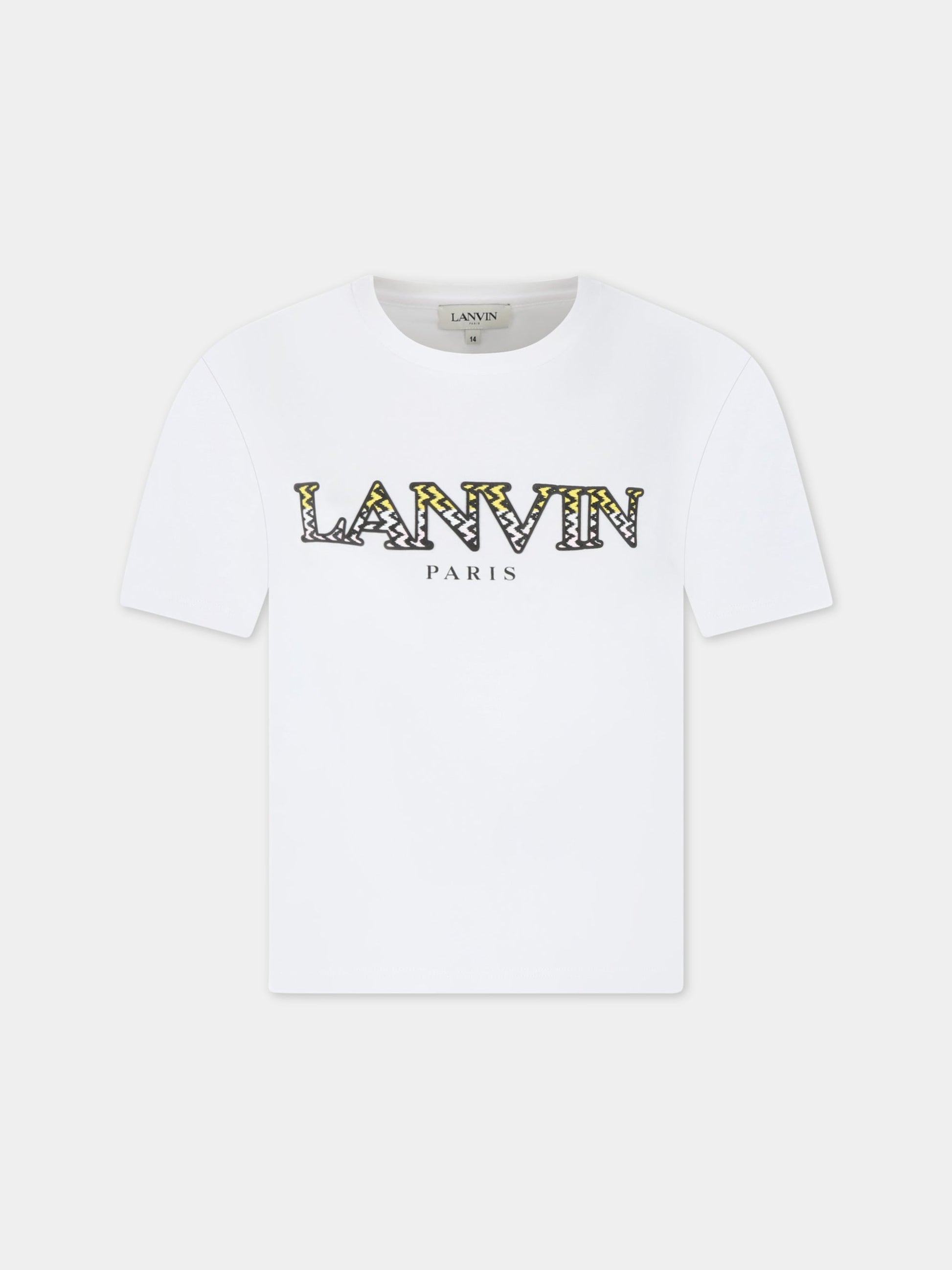 T-shirt bianca per bambino con logo giallo,Lanvin Petite,N25102 10P