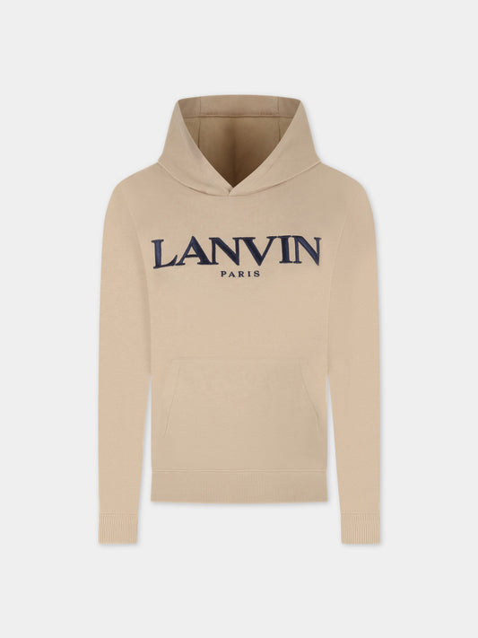 Felpa beige per bambino con logo blu,Lanvin Petite,N25112 23B
