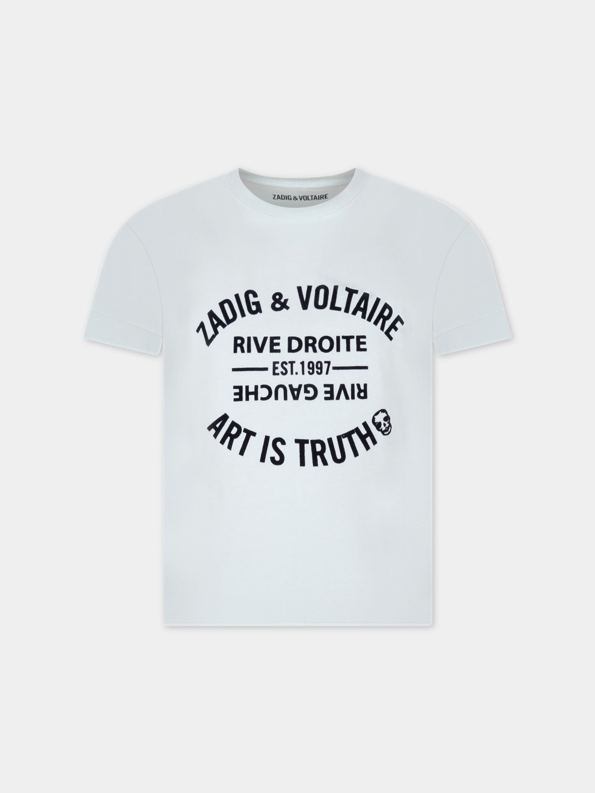 T-shirt celeste per bambina con logo nero,Zadig & Voltaire Kids,X15384 77N