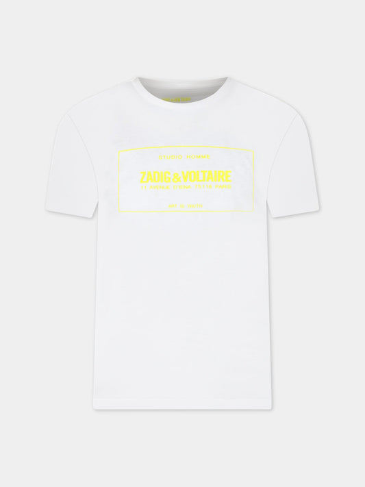 T-shirt bianca per bambini con logo giallo,Zadig & Voltaire Kids,X25355 N05
