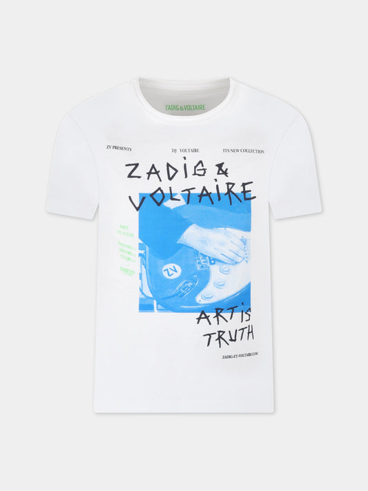 T-shirt bianca per bambino con stampa e logo,Zadig & Voltaire Kids,X25361 10P