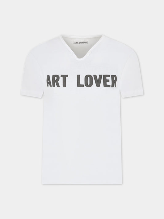 T-shirt bianca per bambino con scritta nera,Zadig & Voltaire Kids,X25352 N40