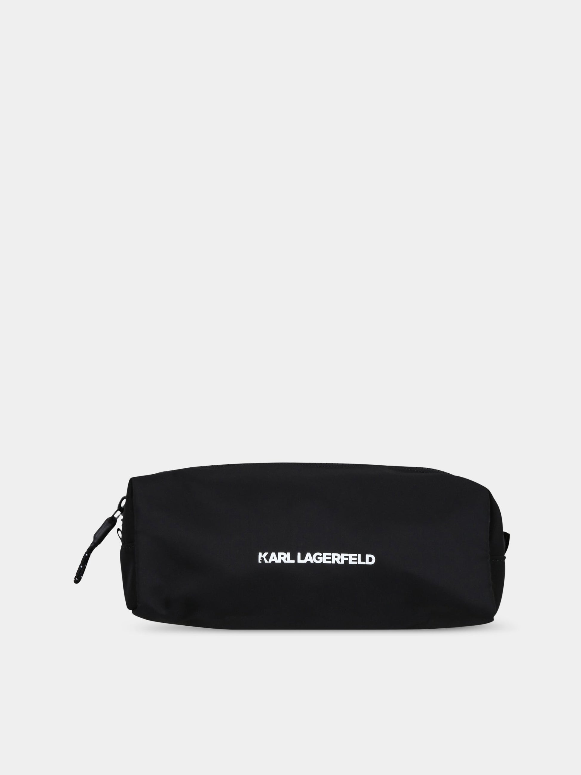 Zaino nero per bambina con logo bianco e patch,Karl Lagerfeld Kids,Z20093 09B