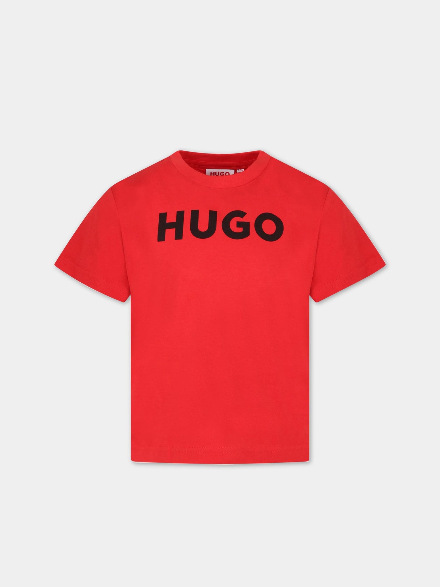 T-shirt rossa per bambino con logo nero,Hugo,G25102 990