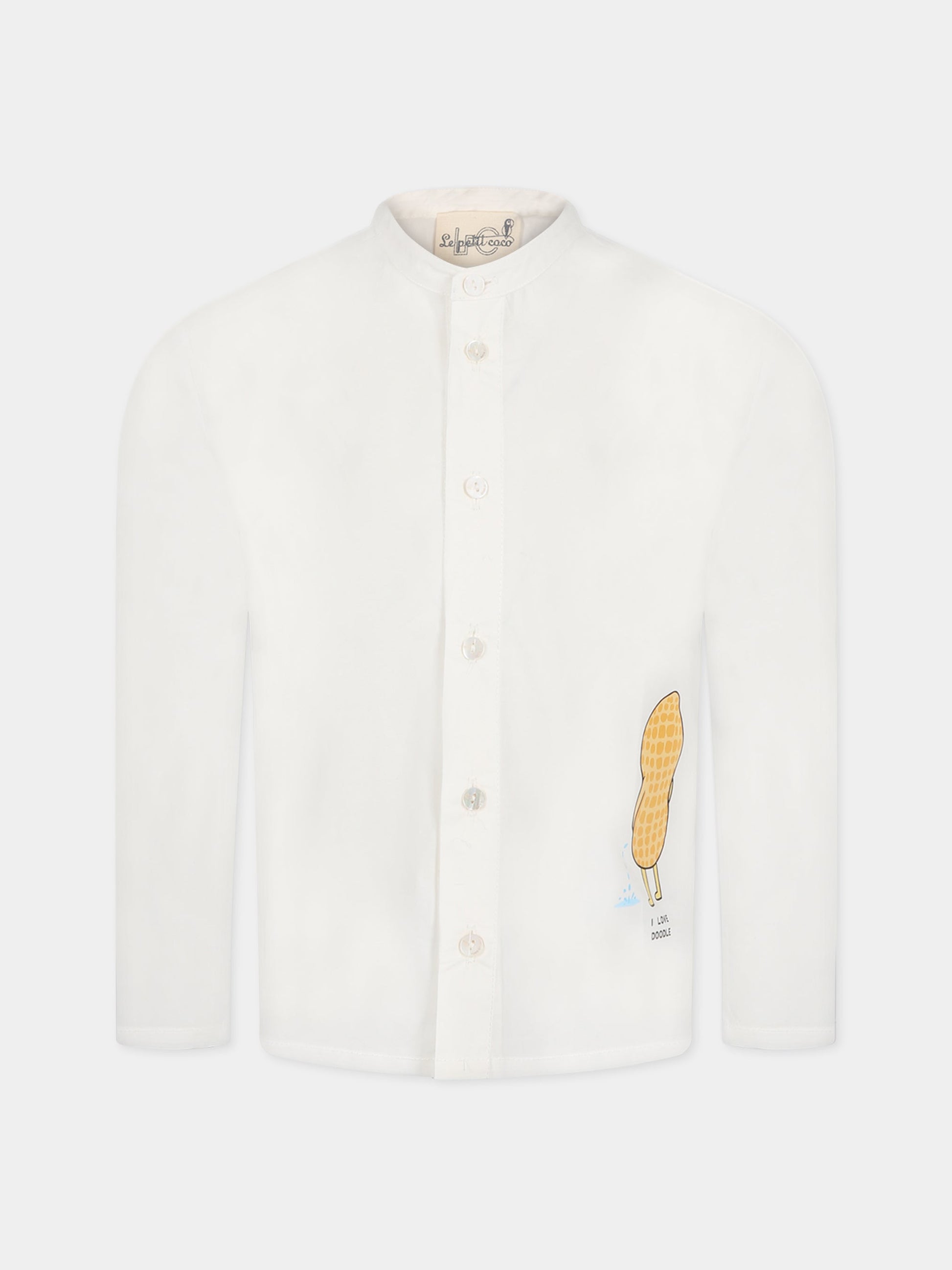 Camicia bianca per bambino con stampa e scritta  I love doodle ,Le Petit Coco,LMCA021C CA267 0025