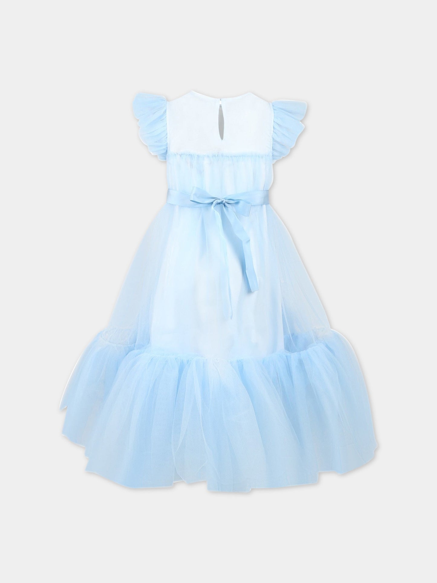 Vestito celeste per bambina con balze in tulle,Philosophy,PJAB249 TU74 9012