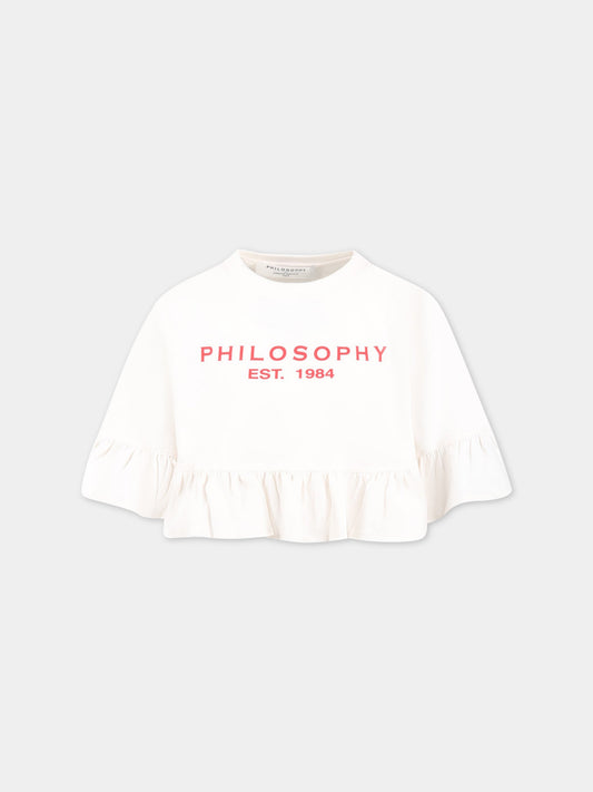 T-shirt bianca  per bambina con dettaglio logo,Philosophy,PJTS129 JE138 0018