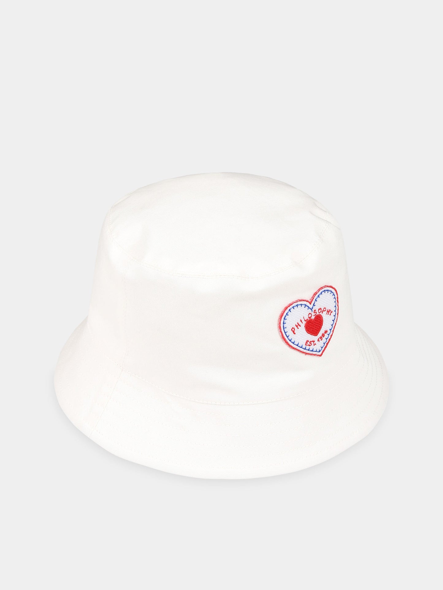 Cloche bianco per bambina con patch cuore e logo,Philosophy,PJCP29 CE234 0001