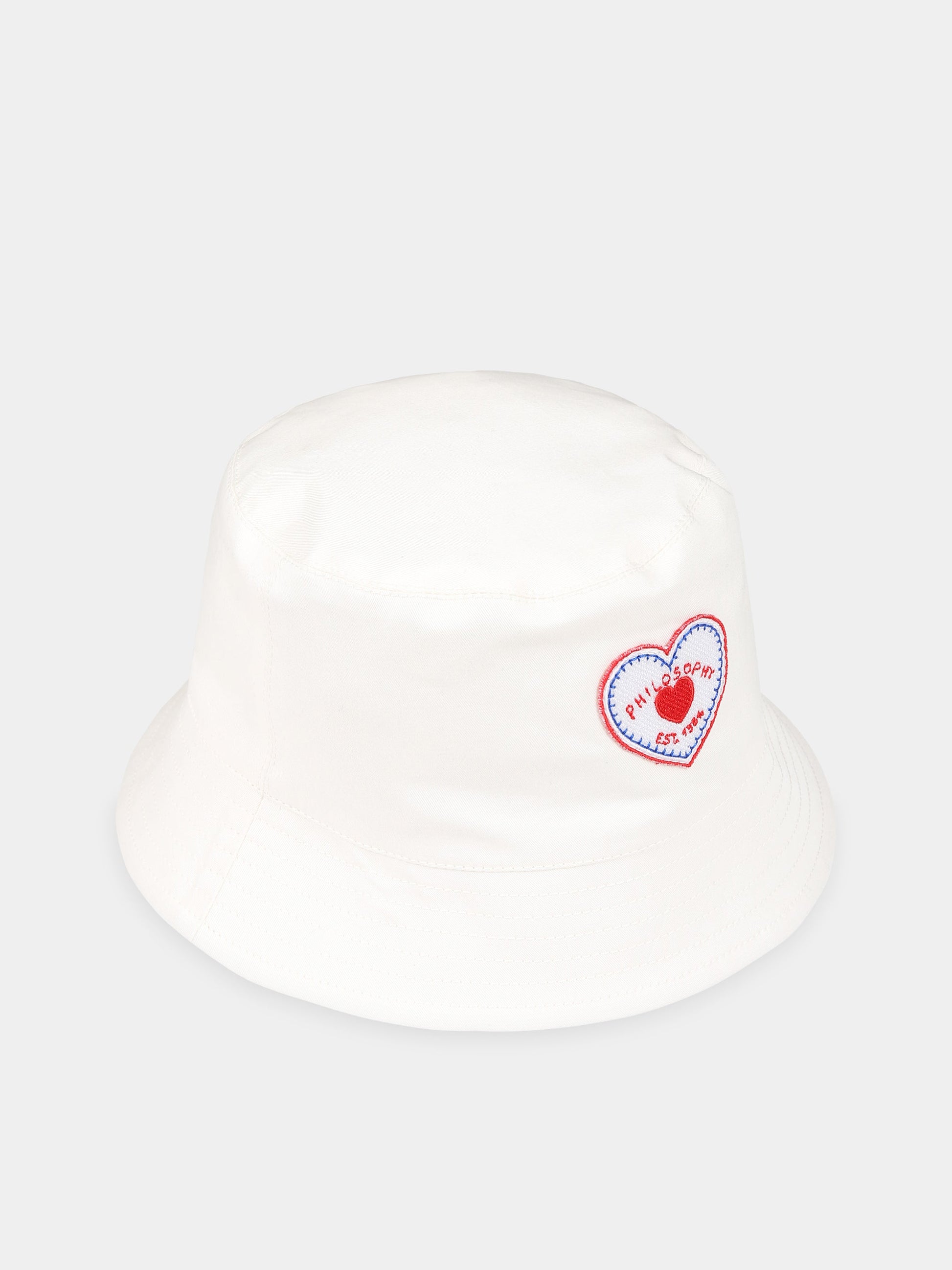 Cloche bianco per bambina con patch cuore e logo,Philosophy,PJCP29 CE234 0001