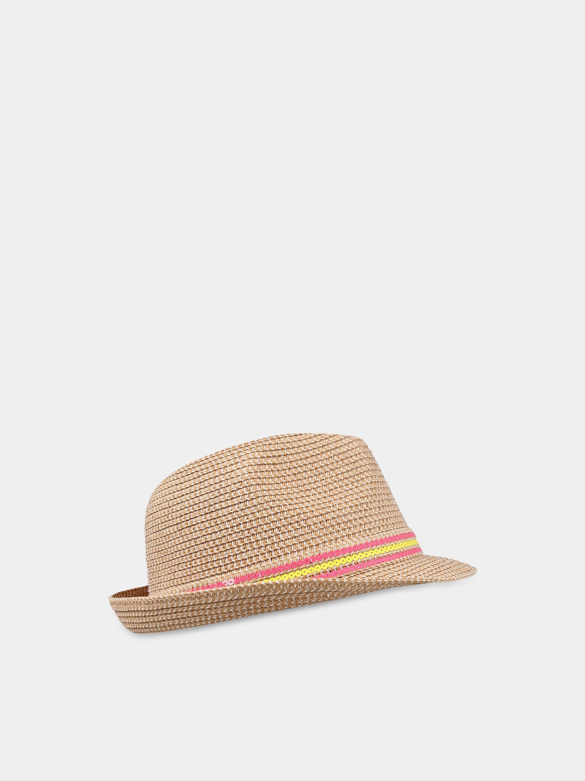 Cappello beige per bambina con rouches e paillettes,Billieblush,U11129 Z40