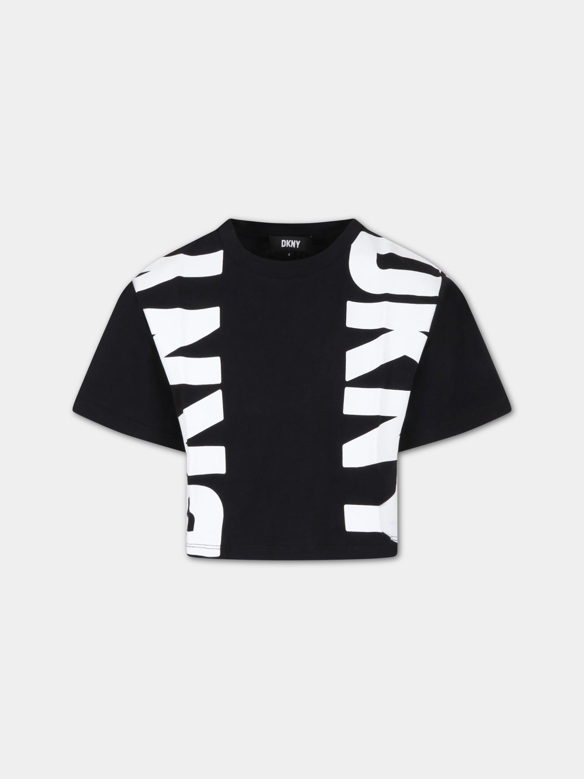 T-shirt nera per bambina con logo bianco,Dkny,D35S75 09B
