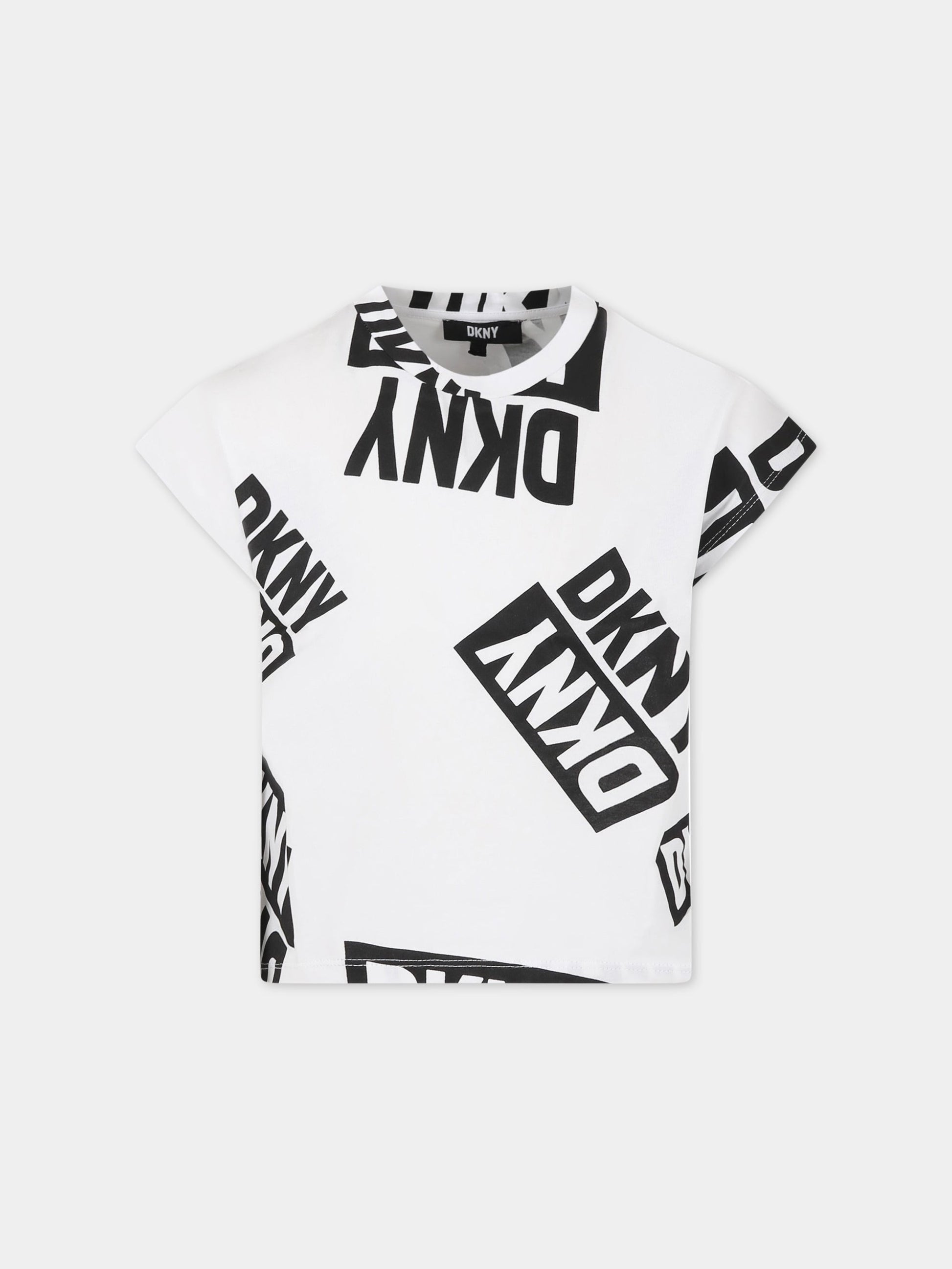 T-shirt bianca per bambina con logo,Dkny,D35S84 N50