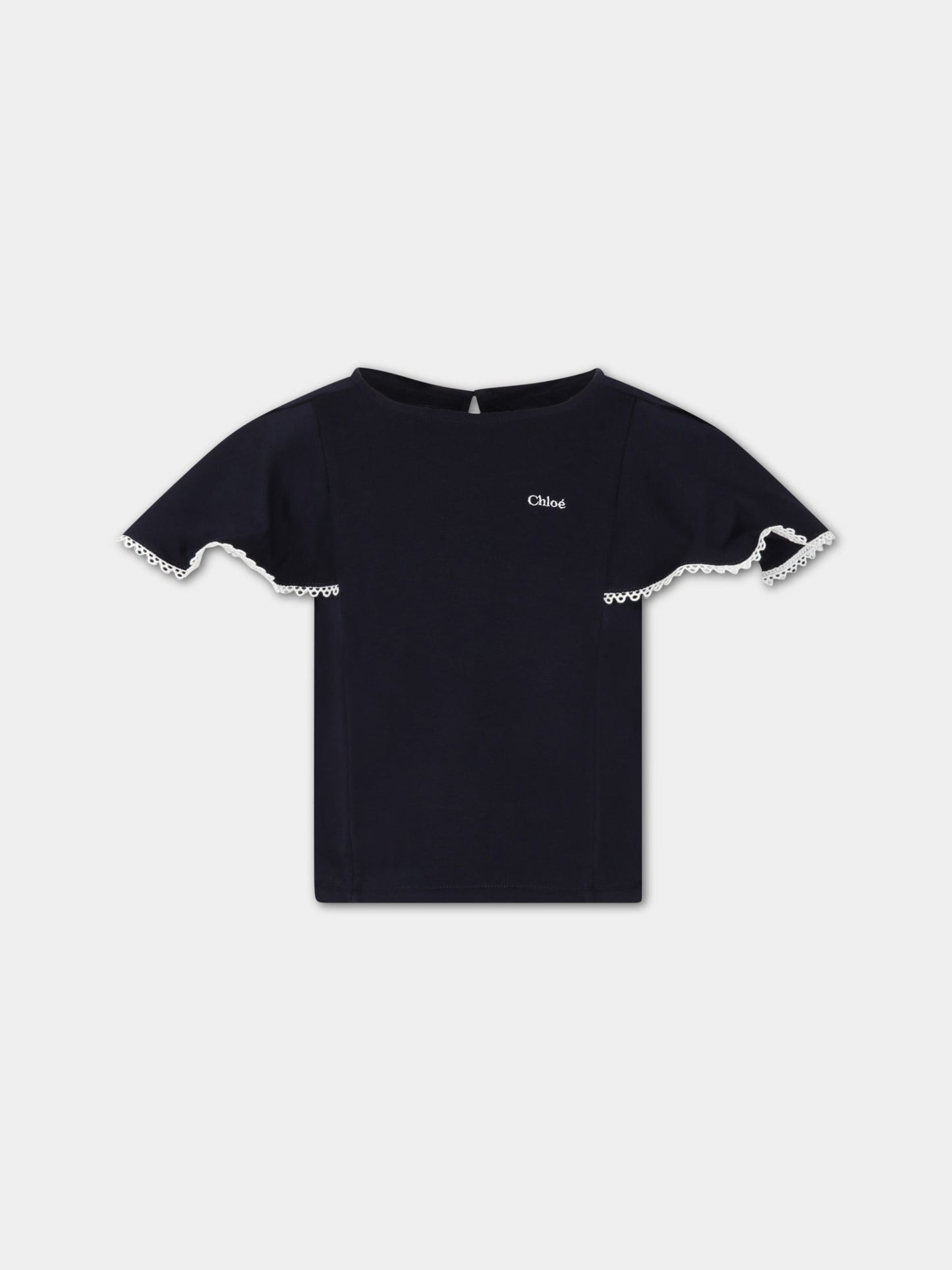 T-shirt blu per bambina con logo bianco,Chloé Kids,C15E08 859