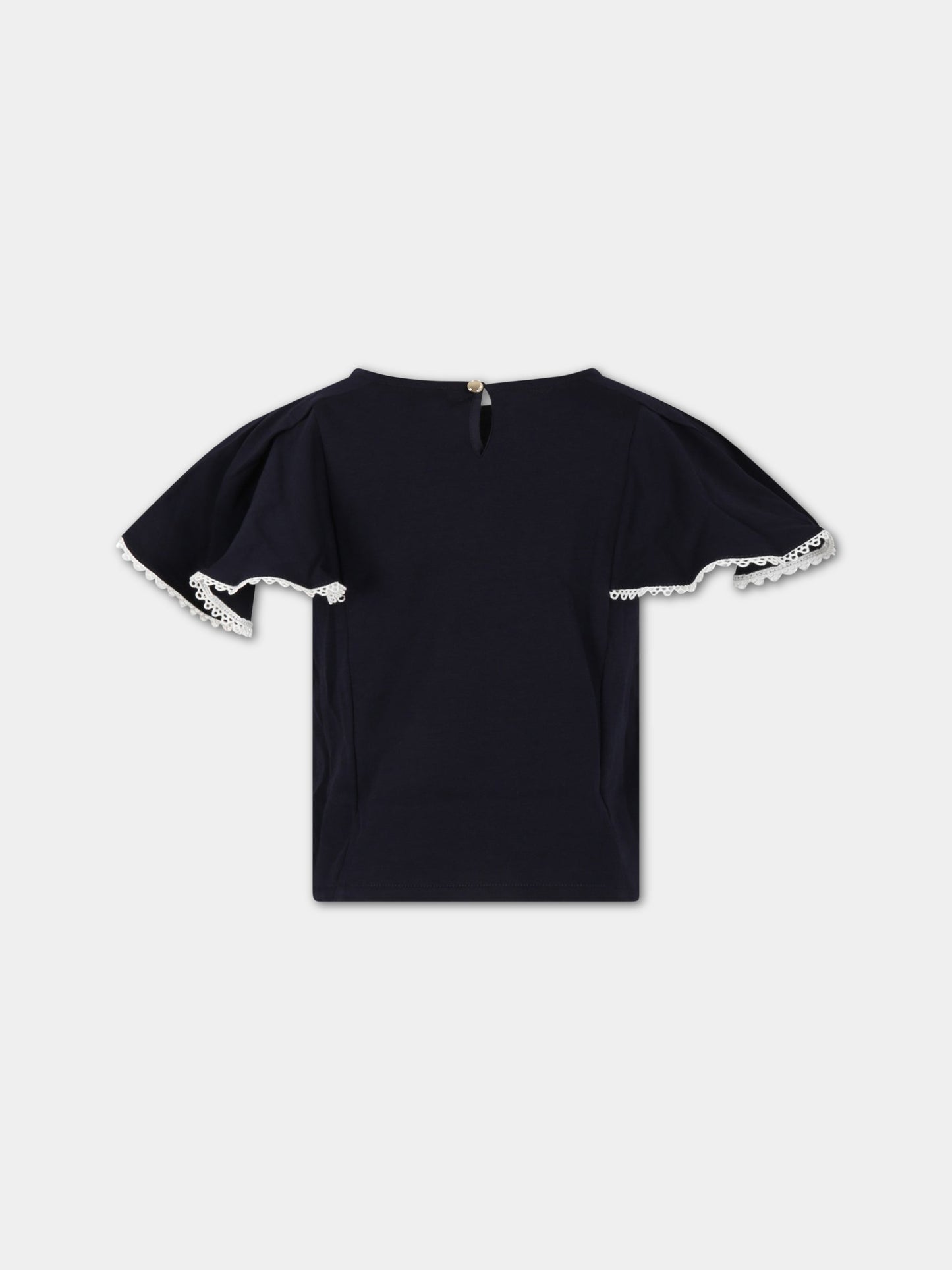 T-shirt blu per bambina con logo bianco,Chloé Kids,C15E08 859