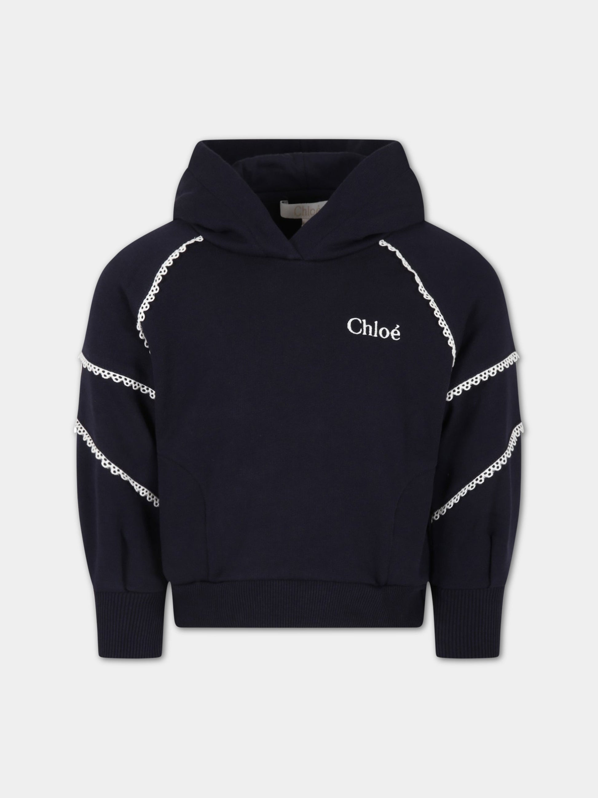 Felpa blu per bambina con logo bianco,Chloé Kids,C15D98 859