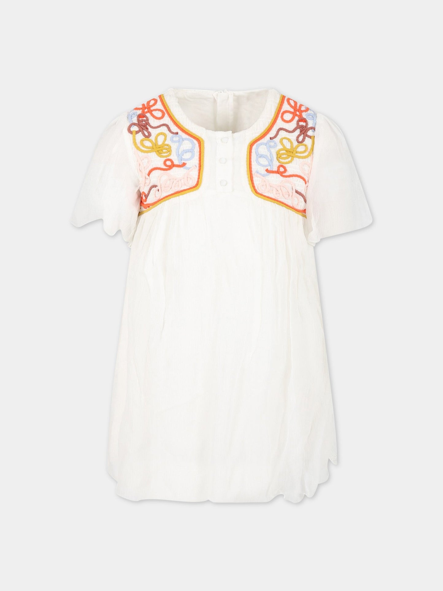 Vestito bianco per bambina con ricamo,Chloé Kids,C12921 117