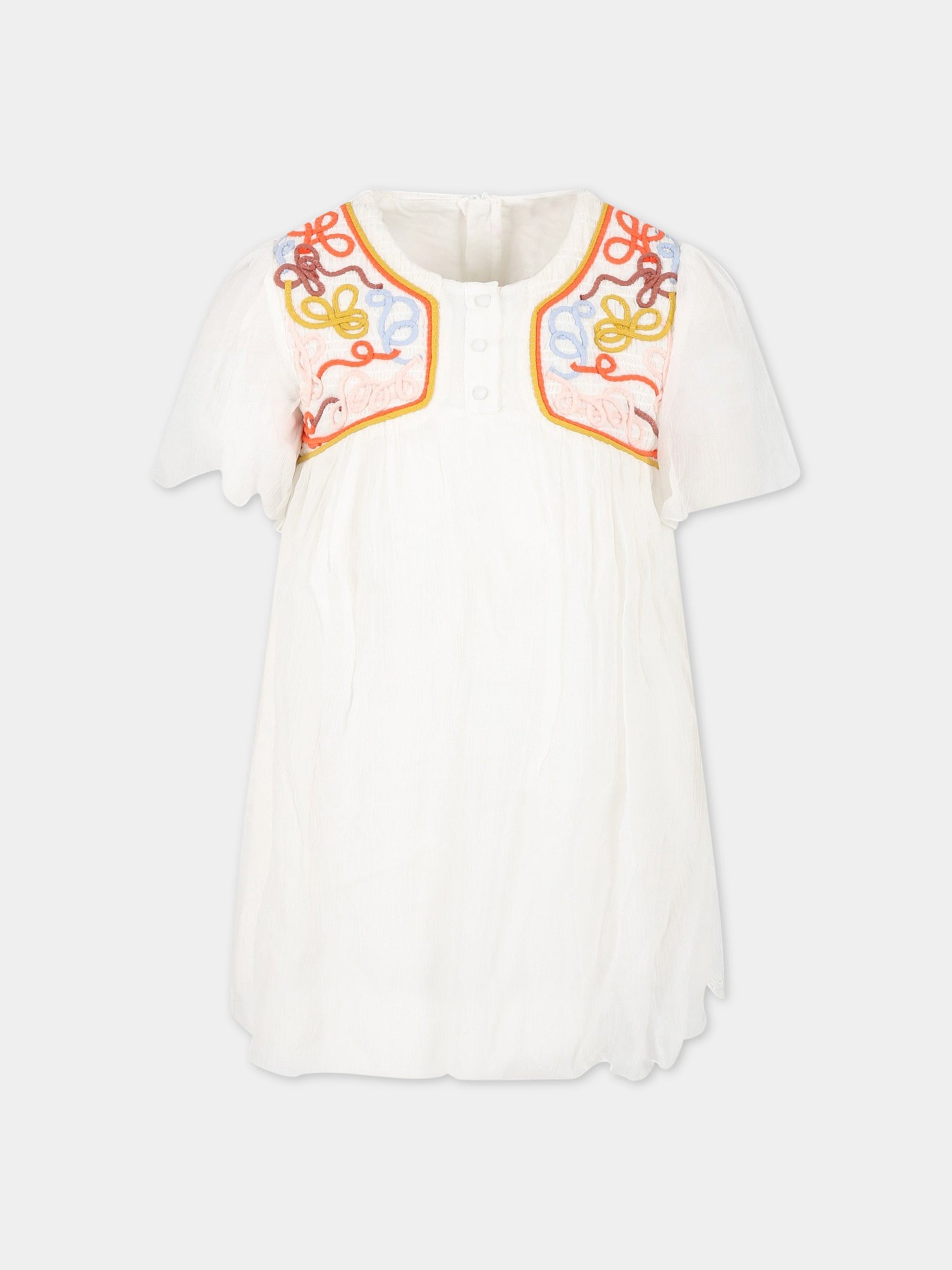 Vestito bianco per bambina con ricamo,Chloé Kids,C12921 117
