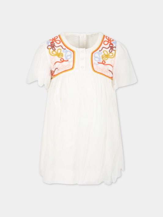 Vestito bianco per bambina con ricamo,Chloé Kids,C12921 117