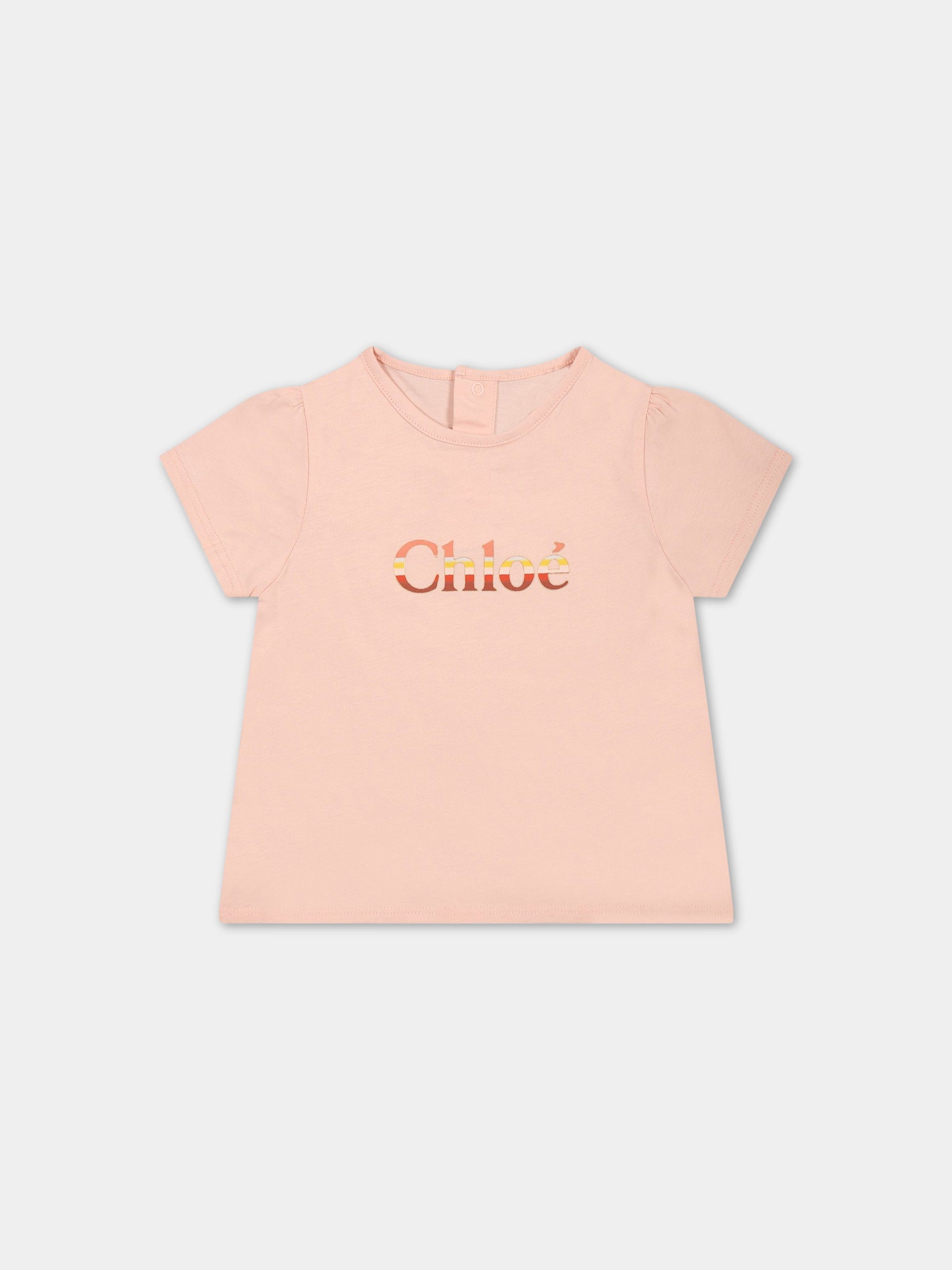 T-shirt rosa per neonata con logo,Chloé Kids,C05440 45K