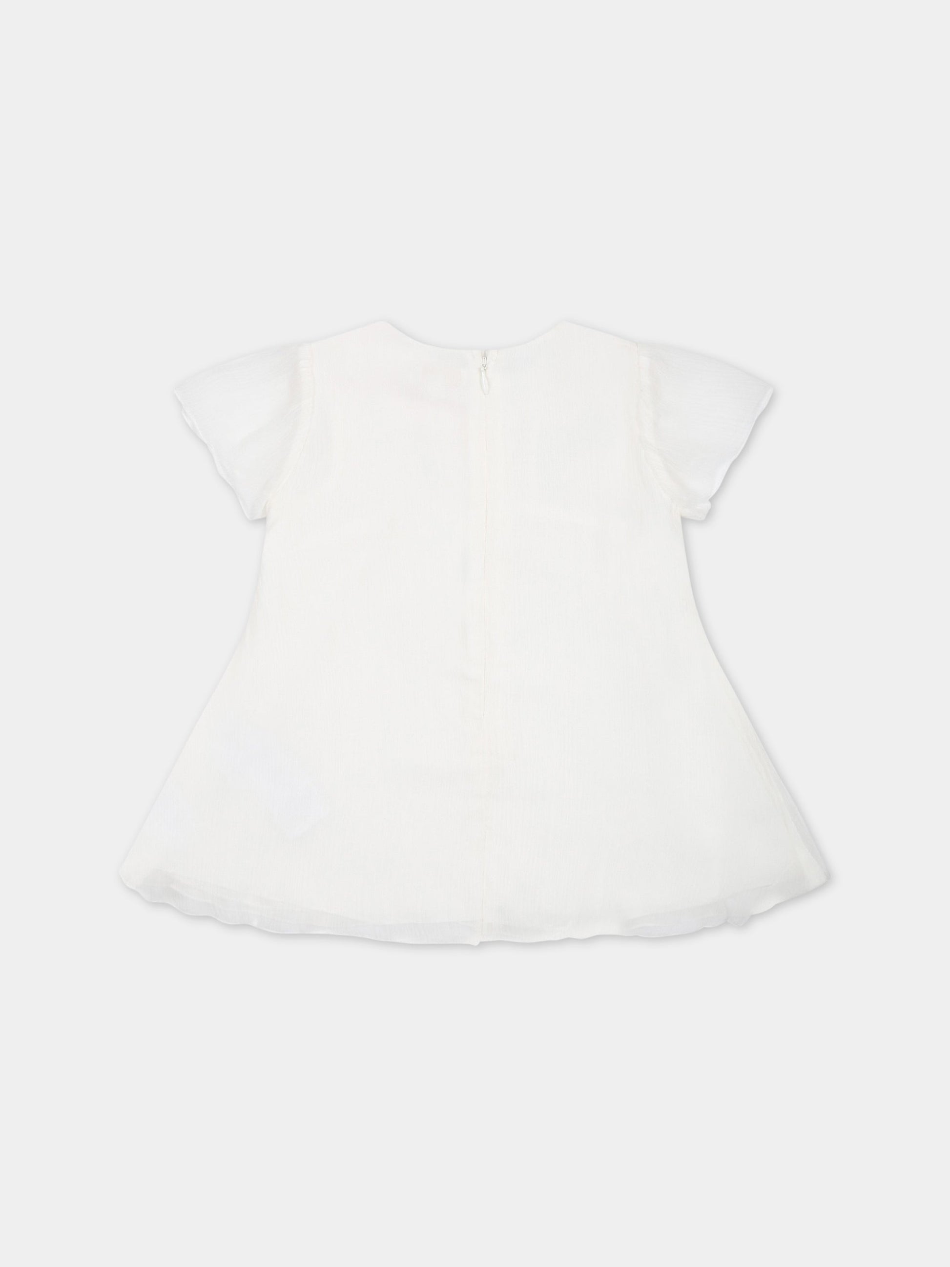 Vestito bianco per neonata con ricami,Chloé Kids,C02344 117