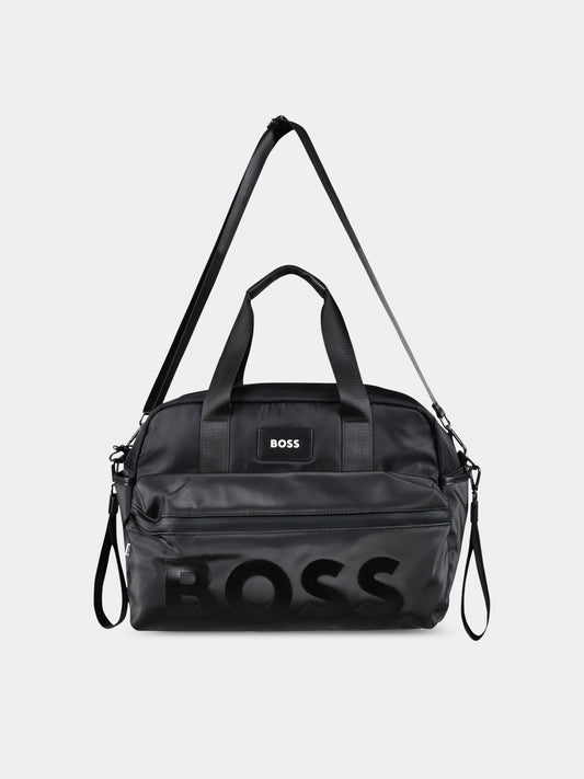 Borsa-mamma nera per neonato con patch logato,Boss,J90309 09B