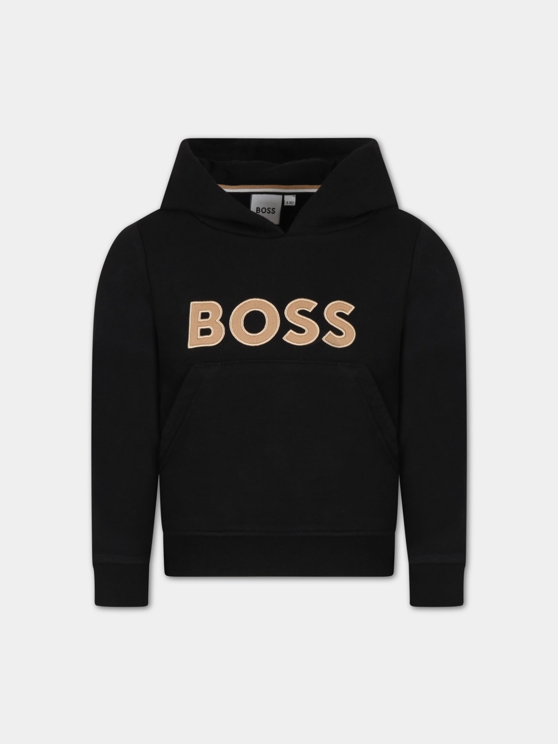 Felpa nera per bambino con logo,Boss,J25O60 09B