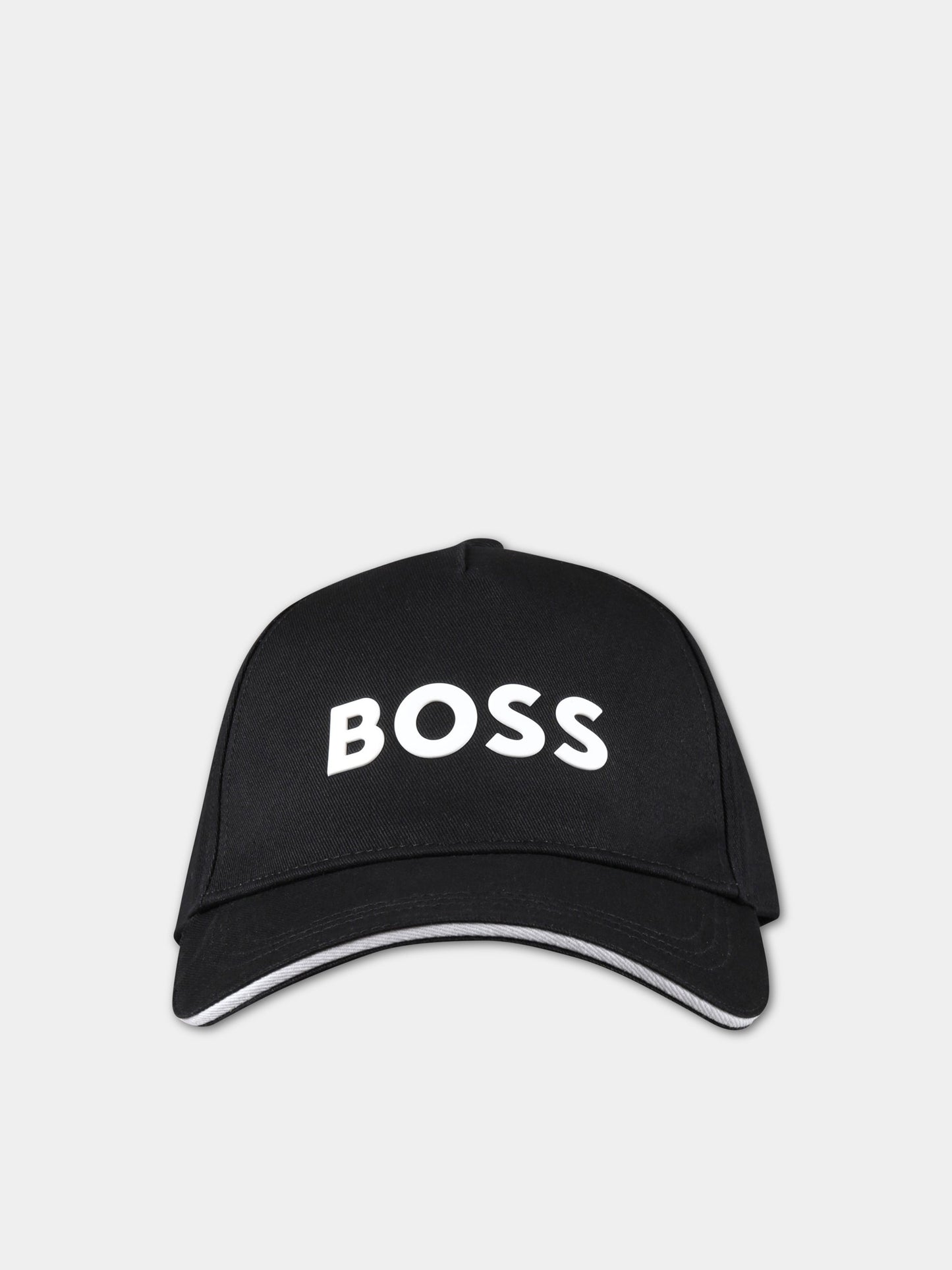 Cappello nero per bambino con logo bianco,Boss,J21271 09B