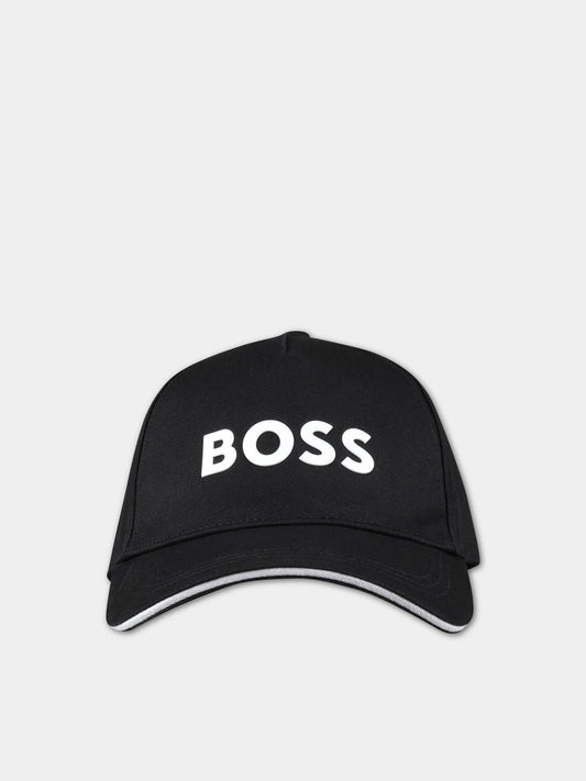 Cappello nero per bambino con logo bianco,Boss,J21271 09B