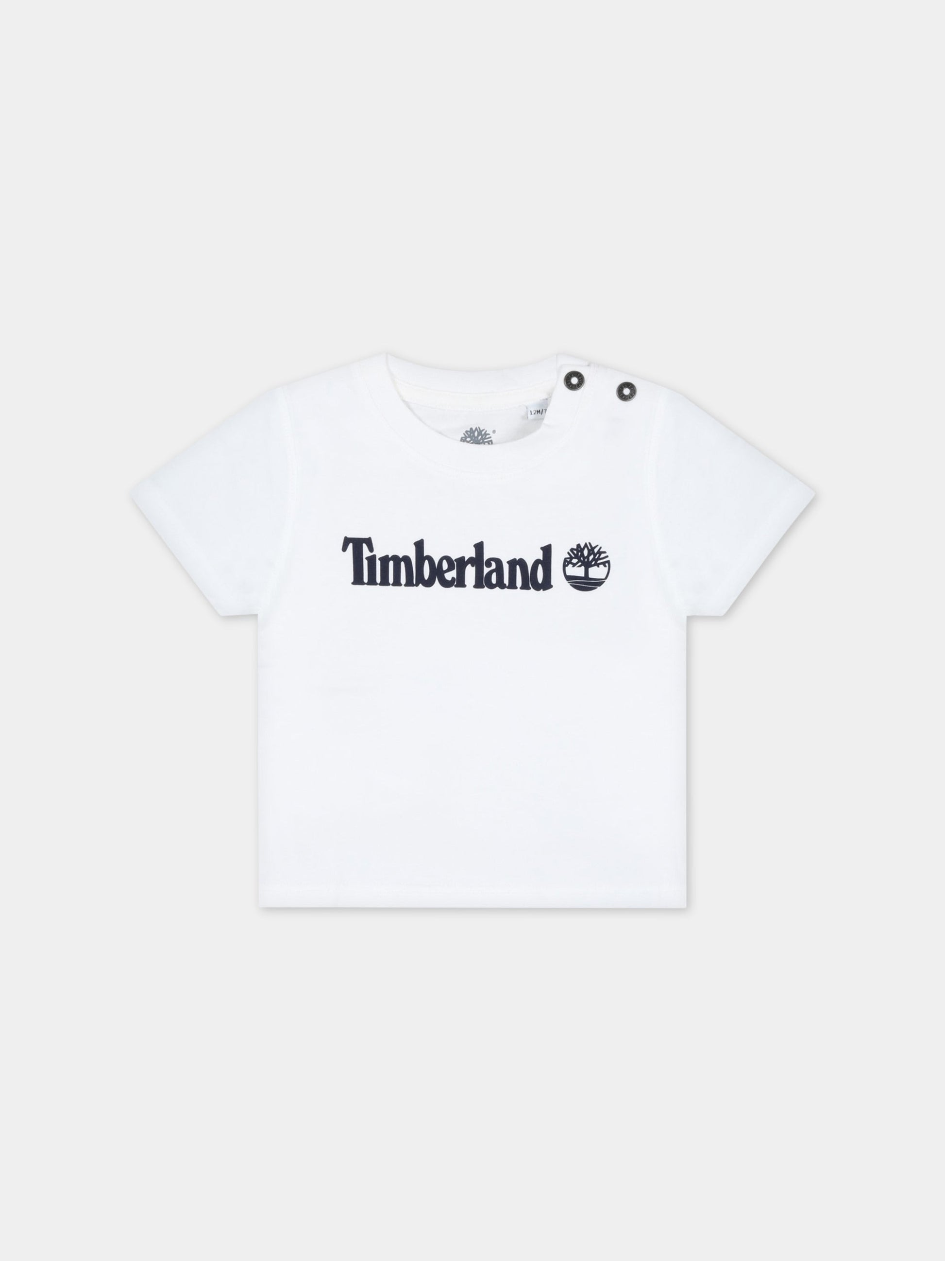 T-shirt bianca per neonato con logo blu,Timberland,T05K87 10P
